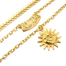 Load image into Gallery viewer, Ladies Gold 3Tier Multi Layer Sun Cutout Wall Choker Wheat Chain Party Necklace