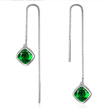 Load image into Gallery viewer, Ladies Ear Threader Green Cubic Zirconia Long Tassel Stud Earrings