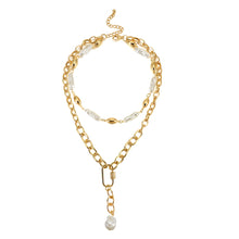 Load image into Gallery viewer, Ladies Gold Pearl Chunky Baroque Irregular Metal Toggle Clasp 2 Tier Necklace