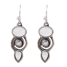 Load image into Gallery viewer, Ladies Vintage Silver White Moonstone Spiral Crystal Drop Dangle Hook Earrings