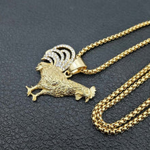 Load image into Gallery viewer, Unisex Gold Plated Rooster & Crystals Pendant Twist Chain Necklace
