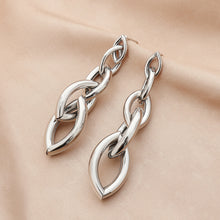 Load image into Gallery viewer, Ladies Silver Gold Plated Oval 4 tier Cutout Chain Link Dangling Earrings