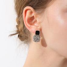 Load image into Gallery viewer, Black Grey Crystal Geometric Square Drop Earrings