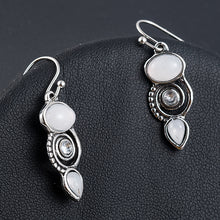 Load image into Gallery viewer, Ladies Vintage Silver White Moonstone Spiral Crystal Drop Dangle Hook Earrings