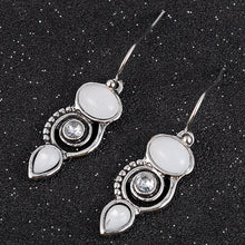 Load image into Gallery viewer, Ladies Vintage Silver White Moonstone Spiral Crystal Drop Dangle Hook Earrings