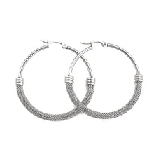 Load image into Gallery viewer, Ladies Stainless Steel Circle Plain Basket Weave Silver Hoop Earrings