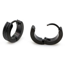 Load image into Gallery viewer, Unisex Black Three Bars Frosted Sand Brush Creole earrings