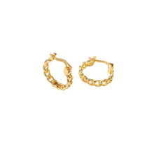 Load image into Gallery viewer, Ladies Gold Plated Cutout Chain Link Creole Huggie Earrings