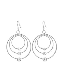 Load image into Gallery viewer, Ladies 925 Sterling Silver Three Circle Hoop Frosted Beads Layer Rings Earrings