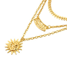 Load image into Gallery viewer, Ladies Gold 3Tier Multi Layer Sun Cutout Wall Choker Wheat Chain Party Necklace
