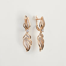 Load image into Gallery viewer, Ladies Gold-plated Copper Flower inlay Crystal Zircon Drop Dangling Earrings