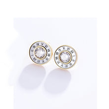 Load image into Gallery viewer, Unisex Gold Anti Allergy Titanium Stainless Steel Roman Numeral Stud Earrings