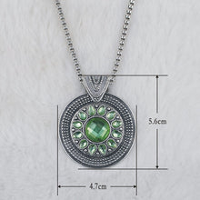 Load image into Gallery viewer, Ladies Silver Bohemian Tibetan Ethnic Chain Round Carved Green Crystal Pendant