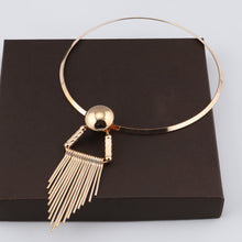 Load image into Gallery viewer, Ladies Gold Bold Ring Statement Stripe Triangle Tassel Pendant Choker Necklace