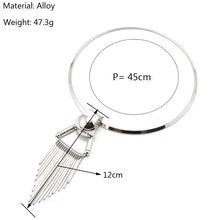 Load image into Gallery viewer, Ladies Silver Bold Ring Statement Stripe Triangle Tassel Pendant Choker Necklace