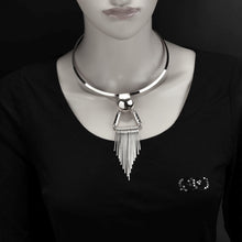 Load image into Gallery viewer, Ladies Silver Bold Ring Statement Stripe Triangle Tassel Pendant Choker Necklace