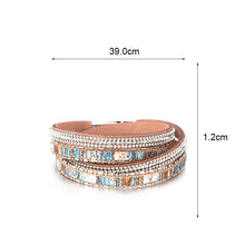 Load image into Gallery viewer, Ladies Vintage Boho Leather Rhinestone Multiple Layered Double Wrap Bracelet