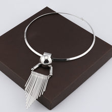 Load image into Gallery viewer, Ladies Silver Bold Ring Statement Stripe Triangle Tassel Pendant Choker Necklace