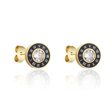 Load image into Gallery viewer, Unisex Gold Anti Allergy Titanium Stainless Steel Roman Numeral Stud Earrings