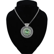 Load image into Gallery viewer, Ladies Silver Bohemian Tibetan Ethnic Chain Round Carved Green Crystal Pendant