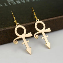 Load image into Gallery viewer, Prince RIP Memorial Symbol Gold Plated Hook Earrings