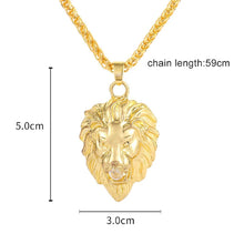Load image into Gallery viewer, Gold Plated Lion Head Clear Gemstone Medusa Pendant Twist Chain Necklace