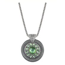 Load image into Gallery viewer, Ladies Silver Bohemian Tibetan Ethnic Chain Round Carved Green Crystal Pendant