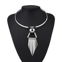Load image into Gallery viewer, Ladies Silver Bold Ring Statement Stripe Triangle Tassel Pendant Choker Necklace