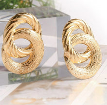 Load image into Gallery viewer, Ladies Gold Plated Geometric Twirl Crossed Metal Loops Drop Earrings

