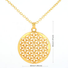 Load image into Gallery viewer, Ladies Gold Round Cutout Flower of Life Mandala Stainless Steel Pendant Necklace