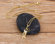 Load image into Gallery viewer, Ladies Girls MiniGirl Bow Hair Cute Crystal Pendant & Chain Necklace