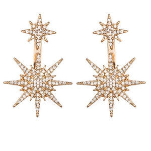 Ladies Crystal Rhinestone Big Double Six-pointed Star Earrings