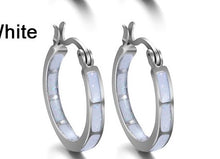 Load image into Gallery viewer, Ladies White Blue Multicolor Chakra Stainless Steel Hoop Earrings