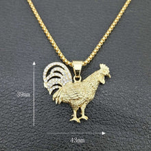 Load image into Gallery viewer, Unisex Gold Plated Rooster & Crystals Pendant Twist Chain Necklace