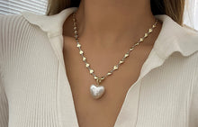 Load image into Gallery viewer, Ladies Gold Heart Link Chain Heart Pearl Pendant Necklace