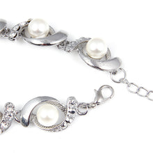 Load image into Gallery viewer, Ladies Simulated Pearl Crystal Twirl Link Adjustable Bracelet