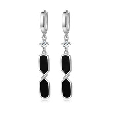 Load image into Gallery viewer, Ladies Black Enamel Square Real 925 Sterling Silver Crystal Drop Earrings