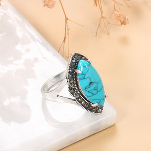 Ladies 925 Sterling Silver Natural Turquoise Gemstone Tibetan Rings