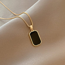 Load image into Gallery viewer, Unisex Black Enamel Stainless Steel Minimalist Rectangular Pendant Necklace Set