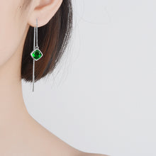 Load image into Gallery viewer, Ladies Ear Threader Green Cubic Zirconia Long Tassel Stud Earrings
