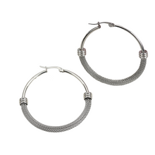 Load image into Gallery viewer, Ladies Stainless Steel Circle Plain Basket Weave Silver Hoop Earrings