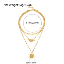 Load image into Gallery viewer, Ladies Gold 3Tier Multi Layer Sun Cutout Wall Choker Wheat Chain Party Necklace