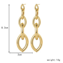 Load image into Gallery viewer, Ladies Silver Gold Plated Oval 4 tier Cutout Chain Link Dangling Earrings
