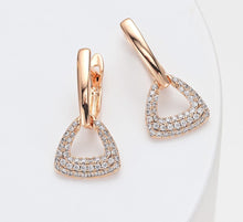 Load image into Gallery viewer, Ladies Luxury Copper Inlaid Crystal Geometric Triangle Interlock Drop Earrings