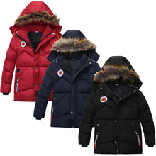 Load image into Gallery viewer, Kids Girls Boys Faux Furry Trim Detachable Hood Winter Coat