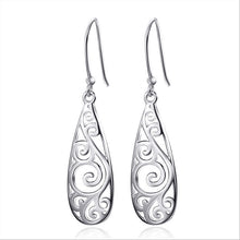 Load image into Gallery viewer, Ladies Silver Carving Hollow Floral Cutout Drop Earrings