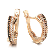 Load image into Gallery viewer, Ladies Rose Gold U Shape Crystals Inlay Natural Black White Zircon Clip Earrings