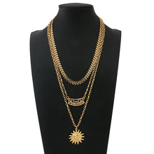 Load image into Gallery viewer, Ladies Gold 3Tier Multi Layer Sun Cutout Wall Choker Wheat Chain Party Necklace