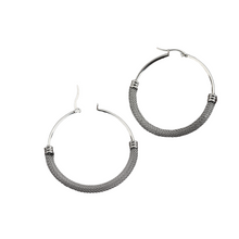 Load image into Gallery viewer, Ladies Stainless Steel Circle Plain Basket Weave Silver Hoop Earrings