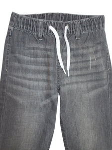 Boys Blue Grey Elasticated Waist Cotton Rich Crinkle Wash Denim Jeans